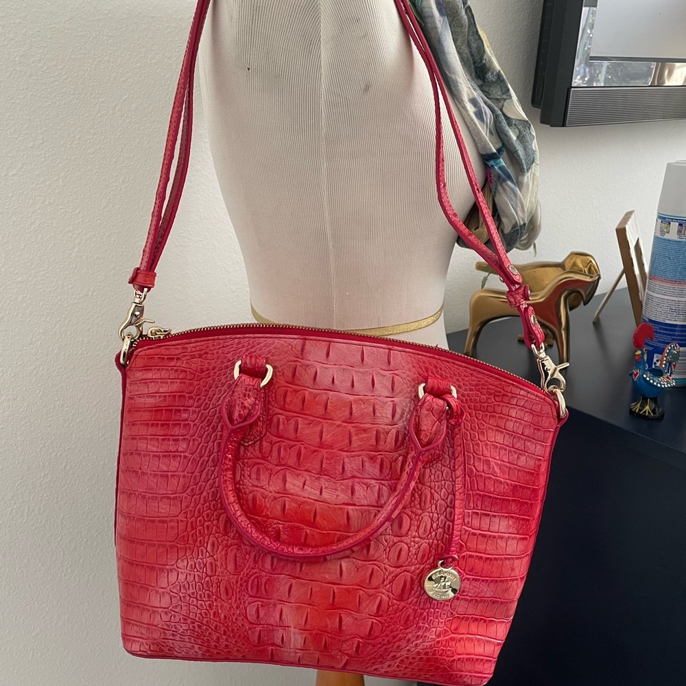 Brahmin Leather Signature Crocodile Embossed Red Leather Satchel